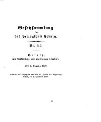 Gesetz-Sammlung für das Herzogtum Coburg (Coburger Regierungs-Blatt) Samstag 7. Dezember 1850