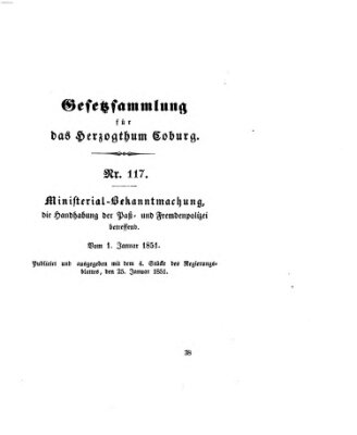 Gesetz-Sammlung für das Herzogtum Coburg (Coburger Regierungs-Blatt) Samstag 25. Januar 1851