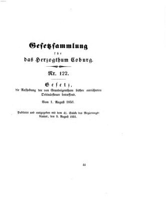 Gesetz-Sammlung für das Herzogtum Coburg (Coburger Regierungs-Blatt) Samstag 9. August 1851