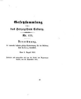 Gesetz-Sammlung für das Herzogtum Coburg (Coburger Regierungs-Blatt) Mittwoch 10. September 1851