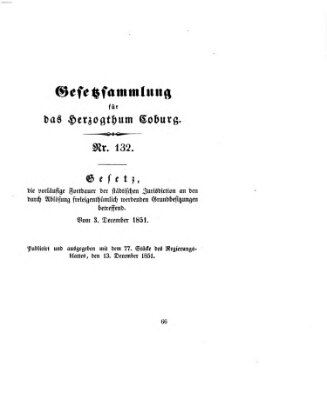 Gesetz-Sammlung für das Herzogtum Coburg (Coburger Regierungs-Blatt) Samstag 13. Dezember 1851