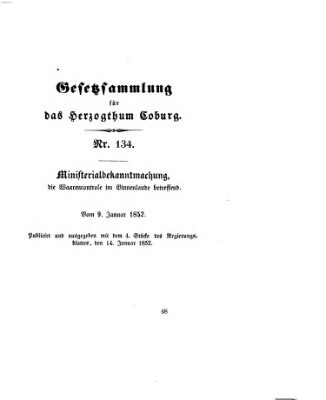 Gesetz-Sammlung für das Herzogtum Coburg (Coburger Regierungs-Blatt) Mittwoch 14. Januar 1852