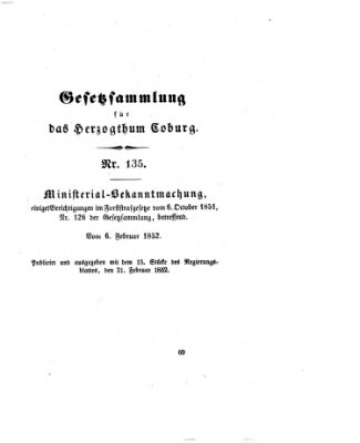 Gesetz-Sammlung für das Herzogtum Coburg (Coburger Regierungs-Blatt) Freitag 6. Februar 1852