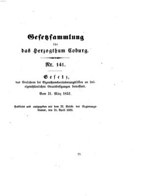 Gesetz-Sammlung für das Herzogtum Coburg (Coburger Regierungs-Blatt) Mittwoch 21. April 1852