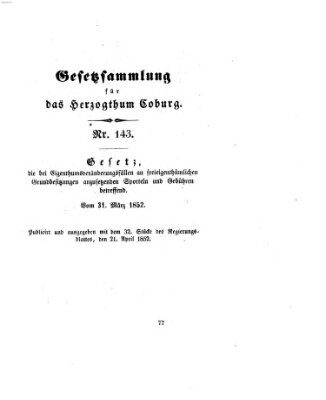 Gesetz-Sammlung für das Herzogtum Coburg (Coburger Regierungs-Blatt) Mittwoch 21. April 1852