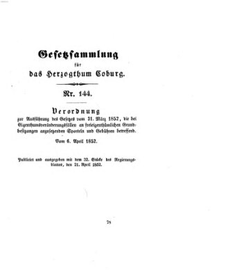 Gesetz-Sammlung für das Herzogtum Coburg (Coburger Regierungs-Blatt) Mittwoch 21. April 1852