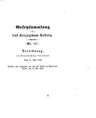 Gesetz-Sammlung für das Herzogtum Coburg (Coburger Regierungs-Blatt) Mittwoch 19. Mai 1852