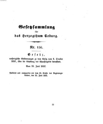 Gesetz-Sammlung für das Herzogtum Coburg (Coburger Regierungs-Blatt) Samstag 26. Juni 1852