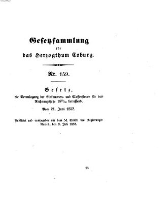 Gesetz-Sammlung für das Herzogtum Coburg (Coburger Regierungs-Blatt) Samstag 3. Juli 1852