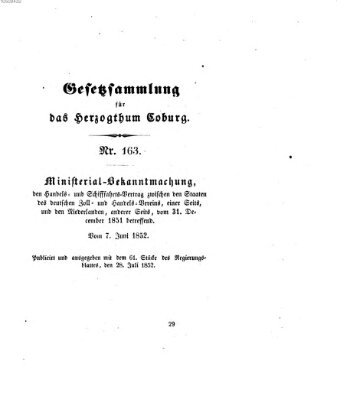 Gesetz-Sammlung für das Herzogtum Coburg (Coburger Regierungs-Blatt) Mittwoch 28. Juli 1852