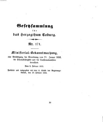 Gesetz-Sammlung für das Herzogtum Coburg (Coburger Regierungs-Blatt) Samstag 19. Februar 1853