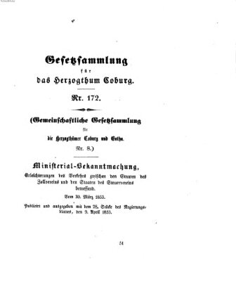 Gesetz-Sammlung für das Herzogtum Coburg (Coburger Regierungs-Blatt) Samstag 9. April 1853