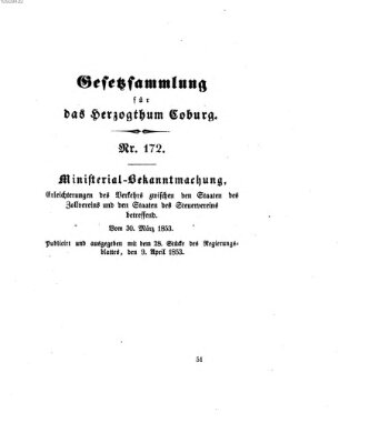 Gesetz-Sammlung für das Herzogtum Coburg (Coburger Regierungs-Blatt) Mittwoch 30. März 1853