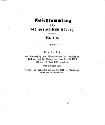 Gesetz-Sammlung für das Herzogtum Coburg (Coburger Regierungs-Blatt) Mittwoch 10. August 1853