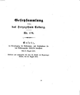 Gesetz-Sammlung für das Herzogtum Coburg (Coburger Regierungs-Blatt) Mittwoch 10. August 1853