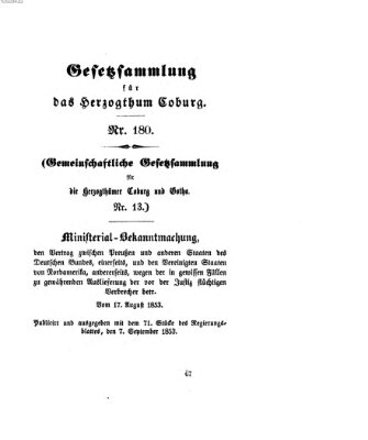 Gesetz-Sammlung für das Herzogtum Coburg (Coburger Regierungs-Blatt) Mittwoch 7. September 1853