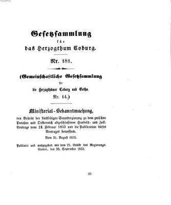 Gesetz-Sammlung für das Herzogtum Coburg (Coburger Regierungs-Blatt) Mittwoch 28. September 1853