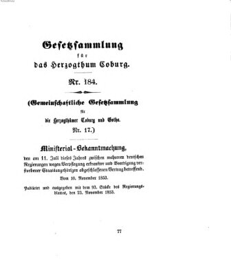 Gesetz-Sammlung für das Herzogtum Coburg (Coburger Regierungs-Blatt) Mittwoch 23. November 1853