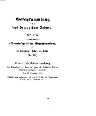 Gesetz-Sammlung für das Herzogtum Coburg (Coburger Regierungs-Blatt) Mittwoch 7. Dezember 1853