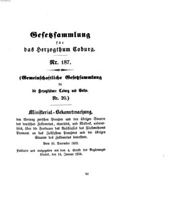 Gesetz-Sammlung für das Herzogtum Coburg (Coburger Regierungs-Blatt) Samstag 14. Januar 1854