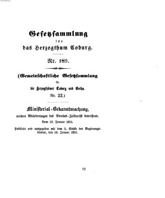 Gesetz-Sammlung für das Herzogtum Coburg (Coburger Regierungs-Blatt) Mittwoch 18. Januar 1854