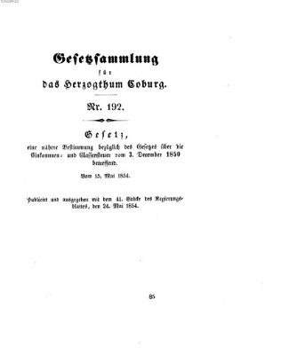 Gesetz-Sammlung für das Herzogtum Coburg (Coburger Regierungs-Blatt) Mittwoch 24. Mai 1854