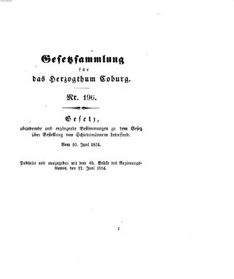 Gesetz-Sammlung für das Herzogtum Coburg (Coburger Regierungs-Blatt) Samstag 17. Juni 1854