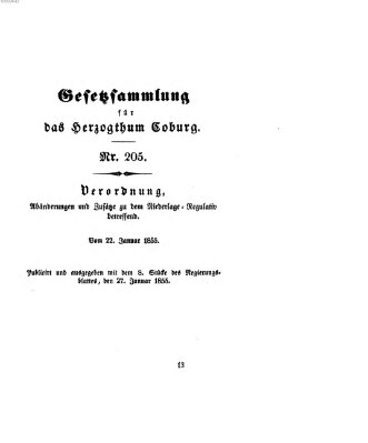 Gesetz-Sammlung für das Herzogtum Coburg (Coburger Regierungs-Blatt) Samstag 27. Januar 1855