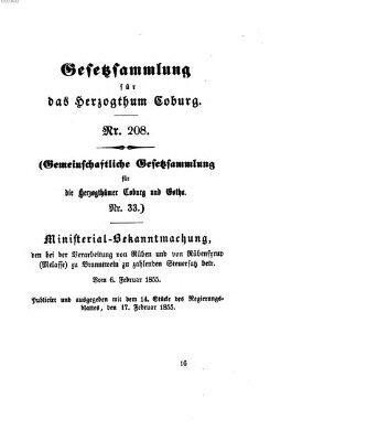 Gesetz-Sammlung für das Herzogtum Coburg (Coburger Regierungs-Blatt) Samstag 17. Februar 1855