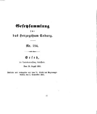 Gesetz-Sammlung für das Herzogtum Coburg (Coburger Regierungs-Blatt) Mittwoch 5. September 1855