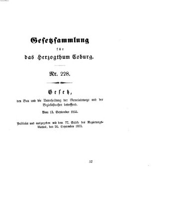 Gesetz-Sammlung für das Herzogtum Coburg (Coburger Regierungs-Blatt) Mittwoch 26. September 1855