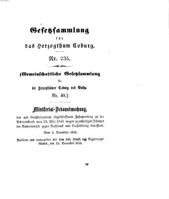 Gesetz-Sammlung für das Herzogtum Coburg (Coburger Regierungs-Blatt) Samstag 15. Dezember 1855