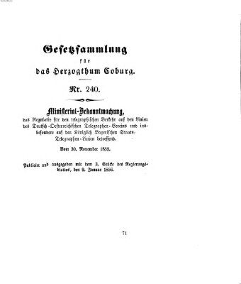 Gesetz-Sammlung für das Herzogtum Coburg (Coburger Regierungs-Blatt) Mittwoch 9. Januar 1856