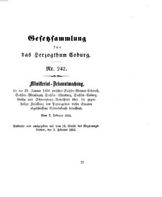 Gesetz-Sammlung für das Herzogtum Coburg (Coburger Regierungs-Blatt) Samstag 9. Februar 1856