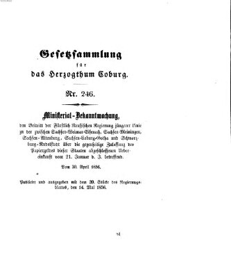 Gesetz-Sammlung für das Herzogtum Coburg (Coburger Regierungs-Blatt) Montag 14. April 1856