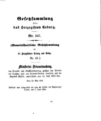 Gesetz-Sammlung für das Herzogtum Coburg (Coburger Regierungs-Blatt) Samstag 7. Juni 1856