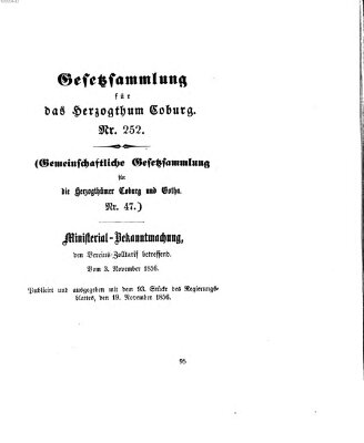 Gesetz-Sammlung für das Herzogtum Coburg (Coburger Regierungs-Blatt) Mittwoch 19. November 1856