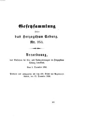 Gesetz-Sammlung für das Herzogtum Coburg (Coburger Regierungs-Blatt) Samstag 13. Dezember 1856