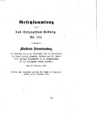 Gesetz-Sammlung für das Herzogtum Coburg (Coburger Regierungs-Blatt) Mittwoch 17. Dezember 1856