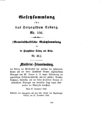 Gesetz-Sammlung für das Herzogtum Coburg (Coburger Regierungs-Blatt) Samstag 27. Dezember 1856