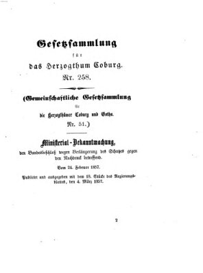 Gesetz-Sammlung für das Herzogtum Coburg (Coburger Regierungs-Blatt) Mittwoch 4. März 1857