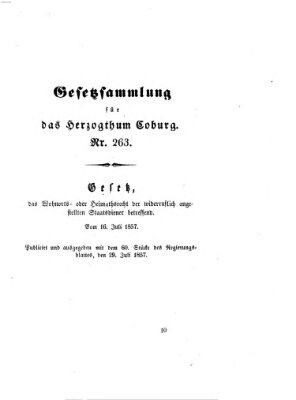 Gesetz-Sammlung für das Herzogtum Coburg (Coburger Regierungs-Blatt) Mittwoch 29. Juli 1857