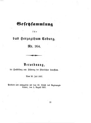 Gesetz-Sammlung für das Herzogtum Coburg (Coburger Regierungs-Blatt) Mittwoch 5. August 1857