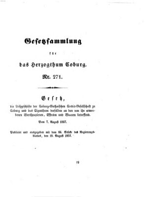 Gesetz-Sammlung für das Herzogtum Coburg (Coburger Regierungs-Blatt) Mittwoch 19. August 1857