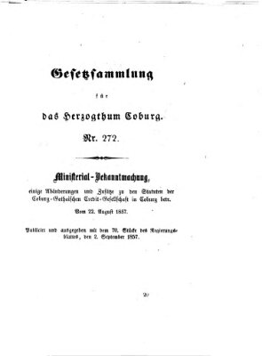 Gesetz-Sammlung für das Herzogtum Coburg (Coburger Regierungs-Blatt) Mittwoch 2. September 1857