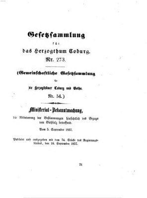 Gesetz-Sammlung für das Herzogtum Coburg (Coburger Regierungs-Blatt) Mittwoch 16. September 1857