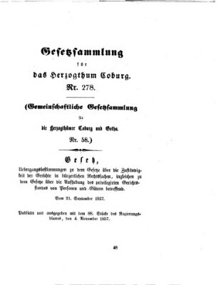 Gesetz-Sammlung für das Herzogtum Coburg (Coburger Regierungs-Blatt) Mittwoch 4. November 1857