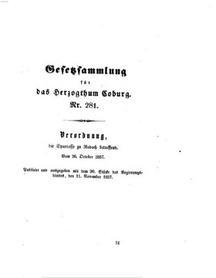 Gesetz-Sammlung für das Herzogtum Coburg (Coburger Regierungs-Blatt) Mittwoch 11. November 1857