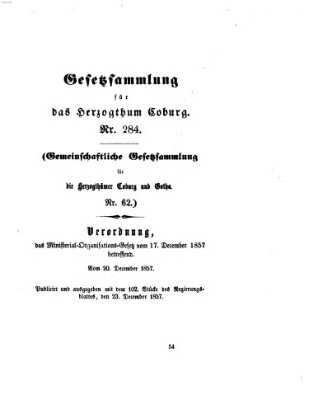 Gesetz-Sammlung für das Herzogtum Coburg (Coburger Regierungs-Blatt) Mittwoch 23. Dezember 1857