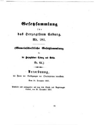 Gesetz-Sammlung für das Herzogtum Coburg (Coburger Regierungs-Blatt) Mittwoch 30. Dezember 1857